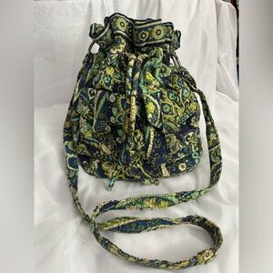 Boho Vera Bradley Blue and Green Patterned Drawstring Crossbody Bag